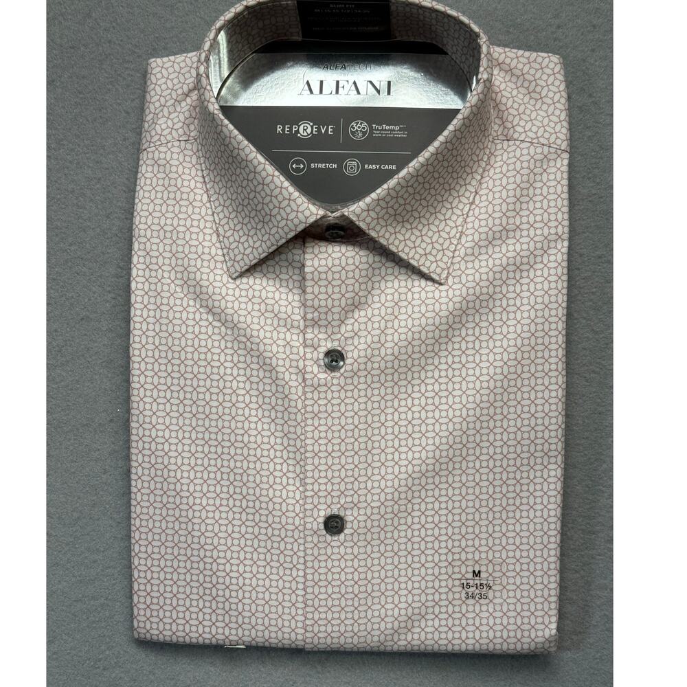 Alfani Men's Reg-Fit Medallion-Print dress shirt White Mauve 15-15.5 34-35 $65